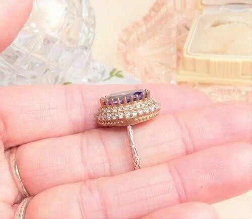 4.00 Ct Oval Cut Natural Amethyst & Diamond Wedding Ring 14K Yellow Gold