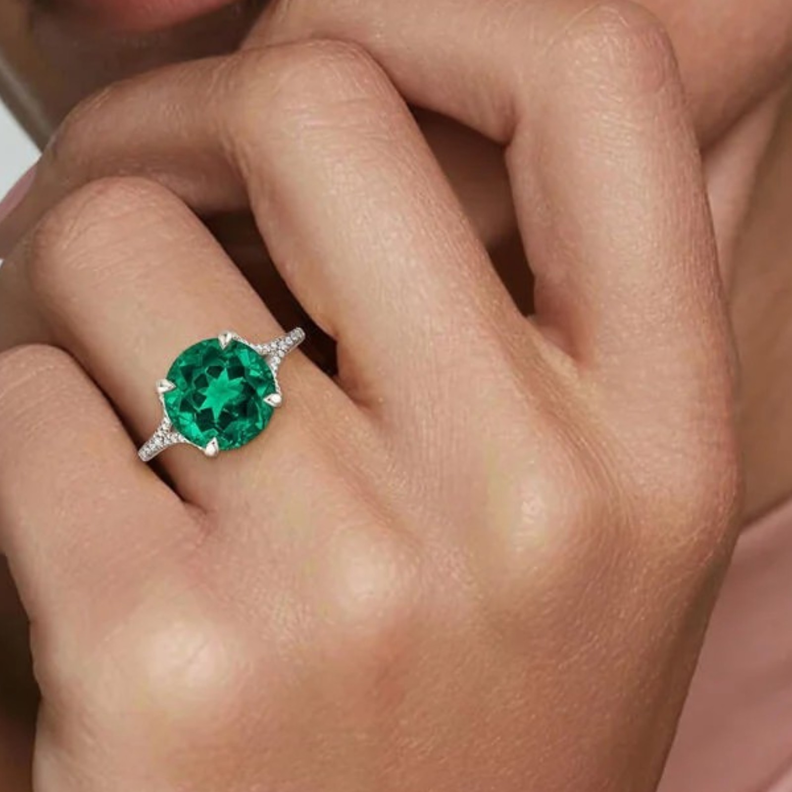 3.30 Ct Round Cut Lab Created Green Emerald Diamond Engagement Ring 950 Platinum
