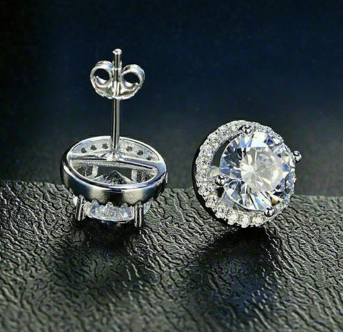 4.00 Ct Round Cut VVS1/D Lab Created Halo Stud Earrings 14k White Gold 8mm Gift