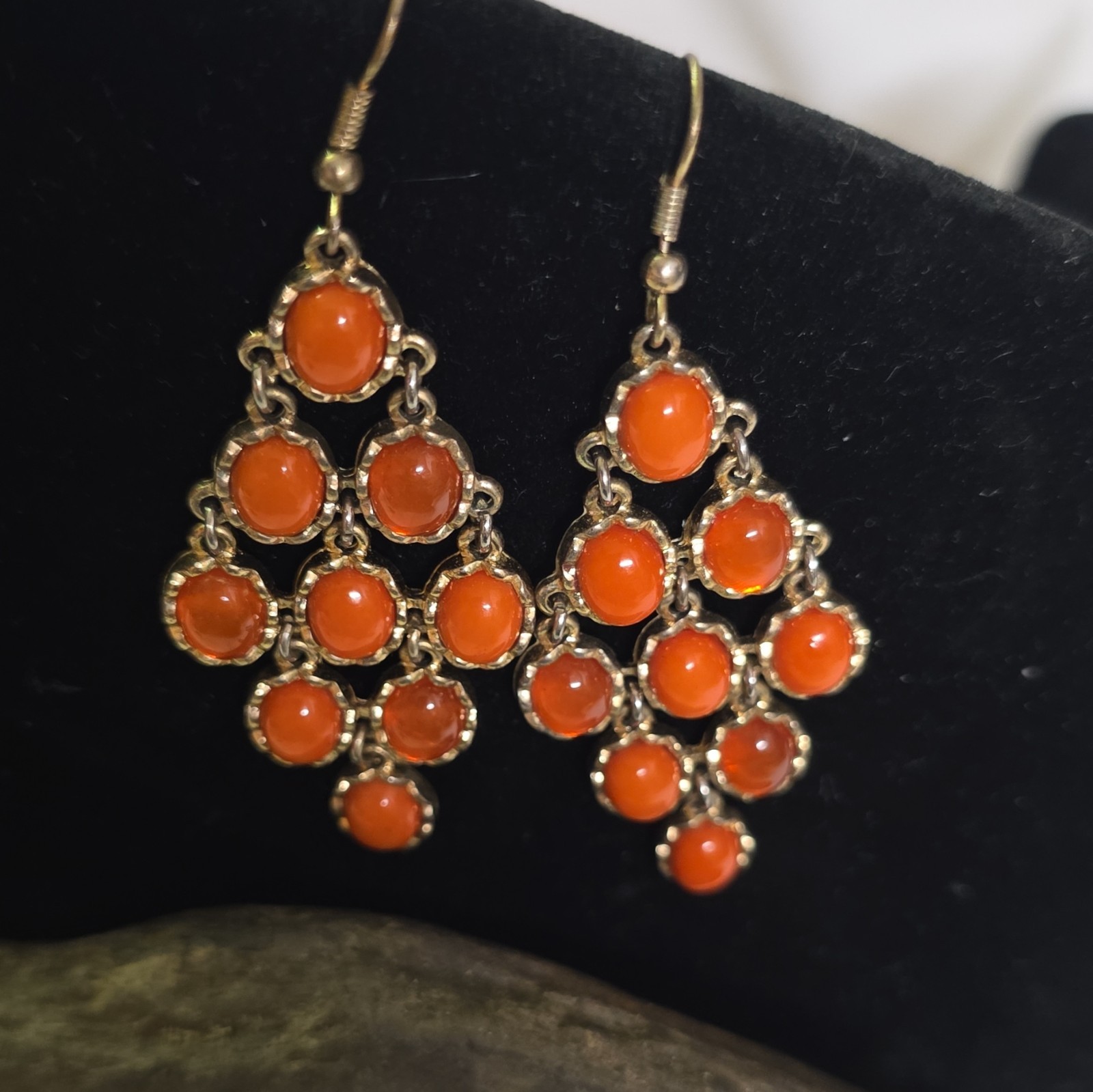 Orange Silver Tone Chandelier Dangle/Drop Hook Earrings, No Stone Metal Pair