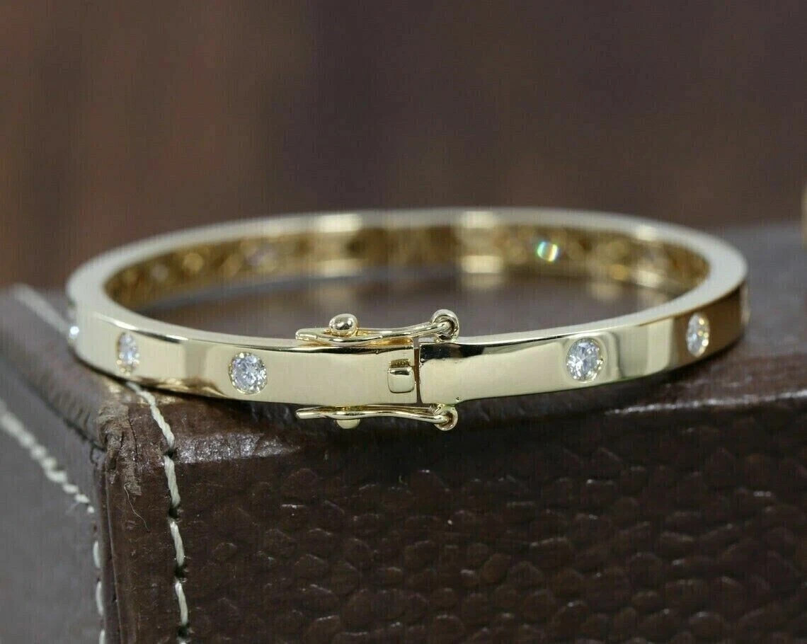 14K Yellow Gold Plated 3CT Round Cut Diamond Lab Created Women Bangle Bracelet