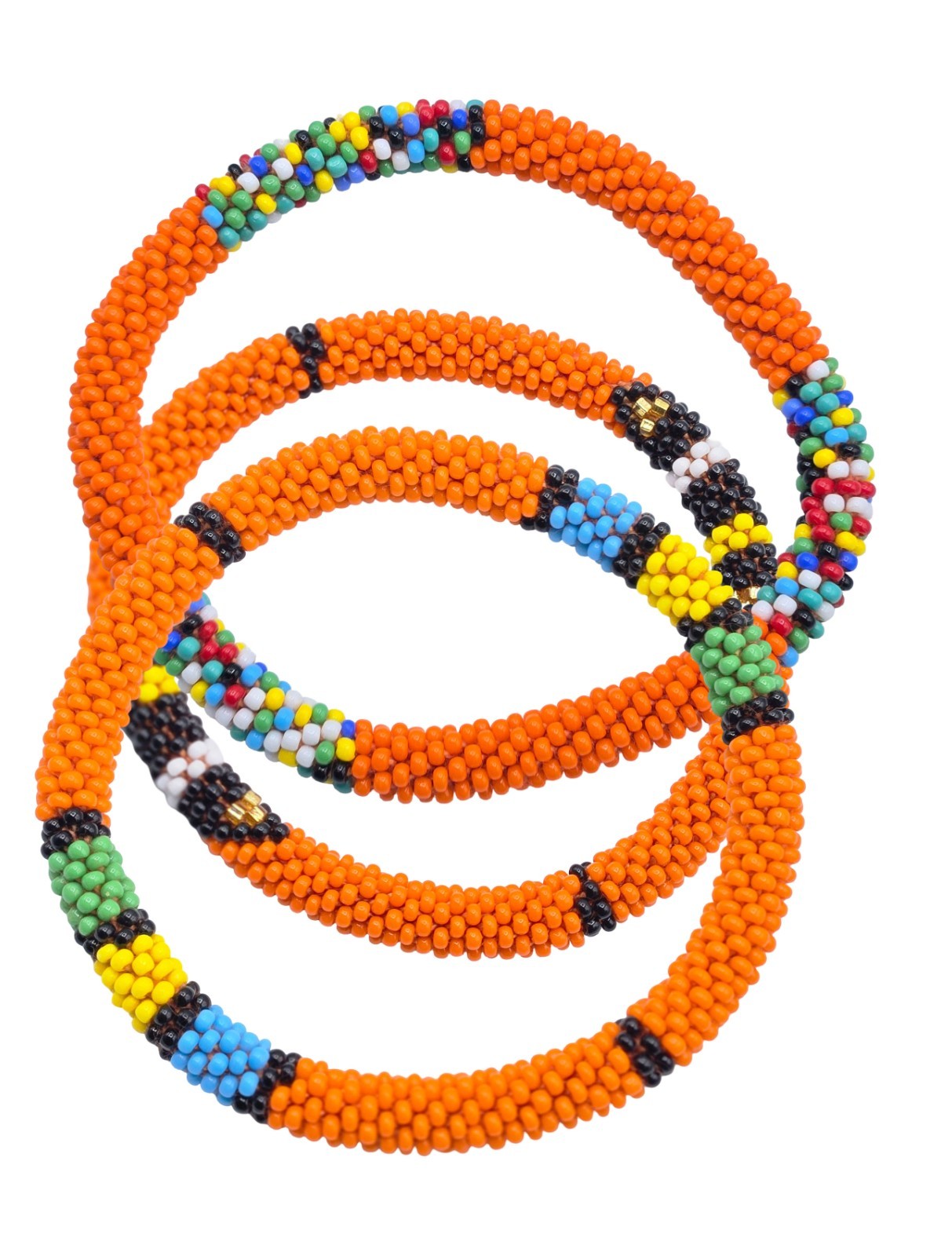 Set of 3 Handmade Glass Seed Bead Beaded Multi Color Stackable Crochet Bracelets