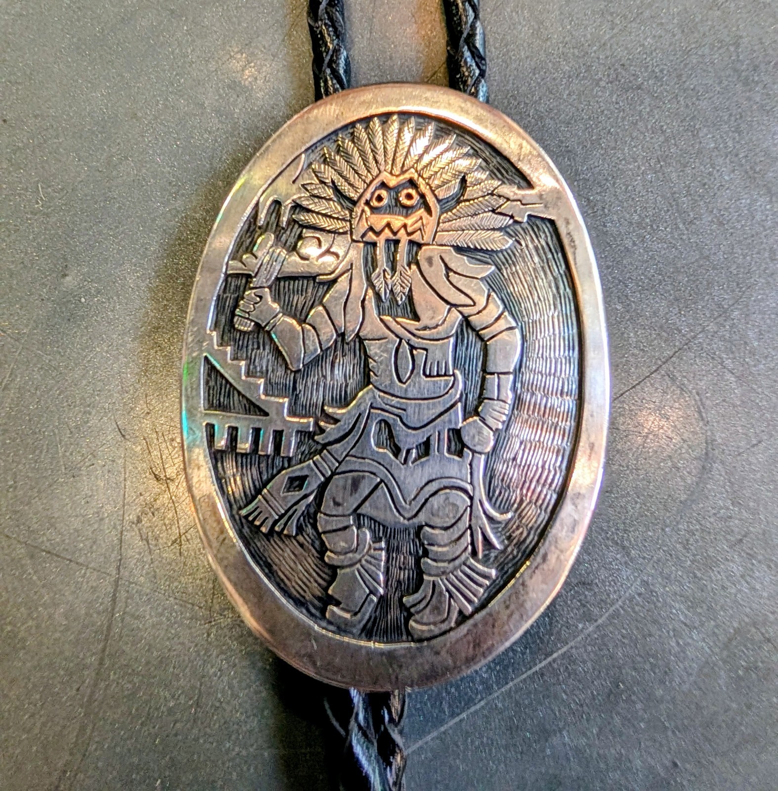 Vntg Hopi Bolo Tie – Katcina Dancer Southwest Ethnic