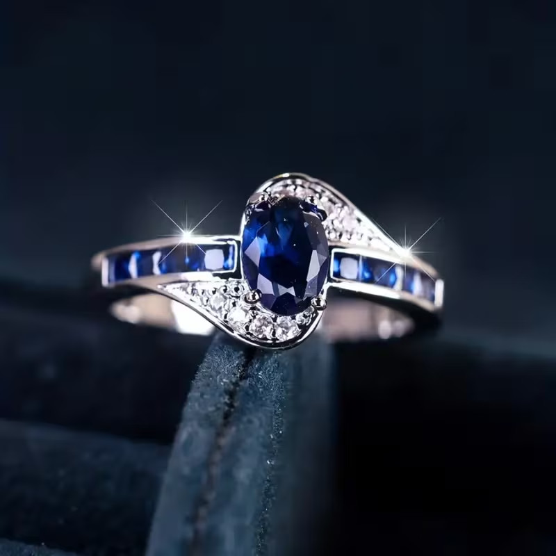 Beautiful Dark Blue Topaz & Cubic Zirconia Ring, Size 10. FREE SHIP IN THE USA!