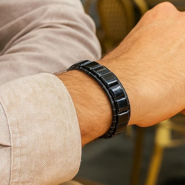 Premium Hematite Leather Healing Men Protection Strength Stylish Bracelet Gifts