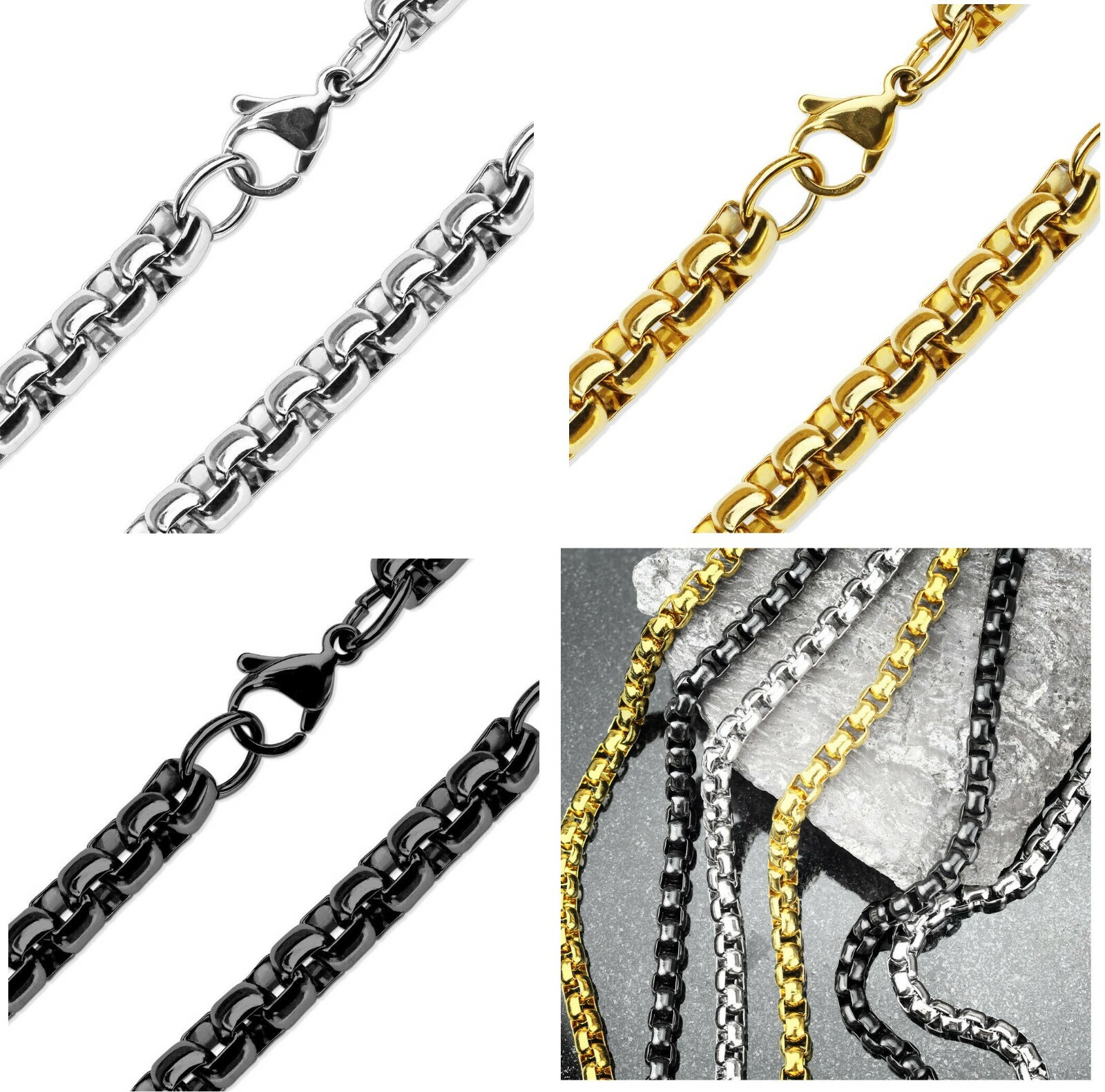 Stainless Steel Round Box Chain 20″ Necklaces – Square Rolo Link 5 mm. Necklace