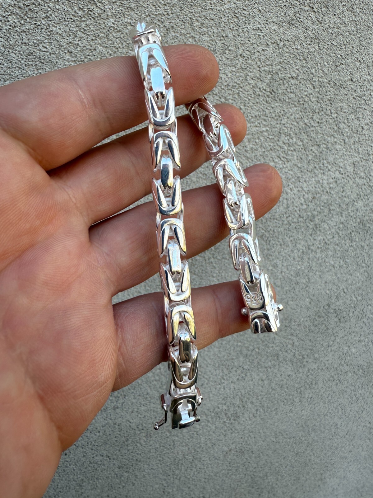 Real Solid 925 Silver Handmade Byzantine Heavy Mens Bracelet 5mm-10mm Box Clasp