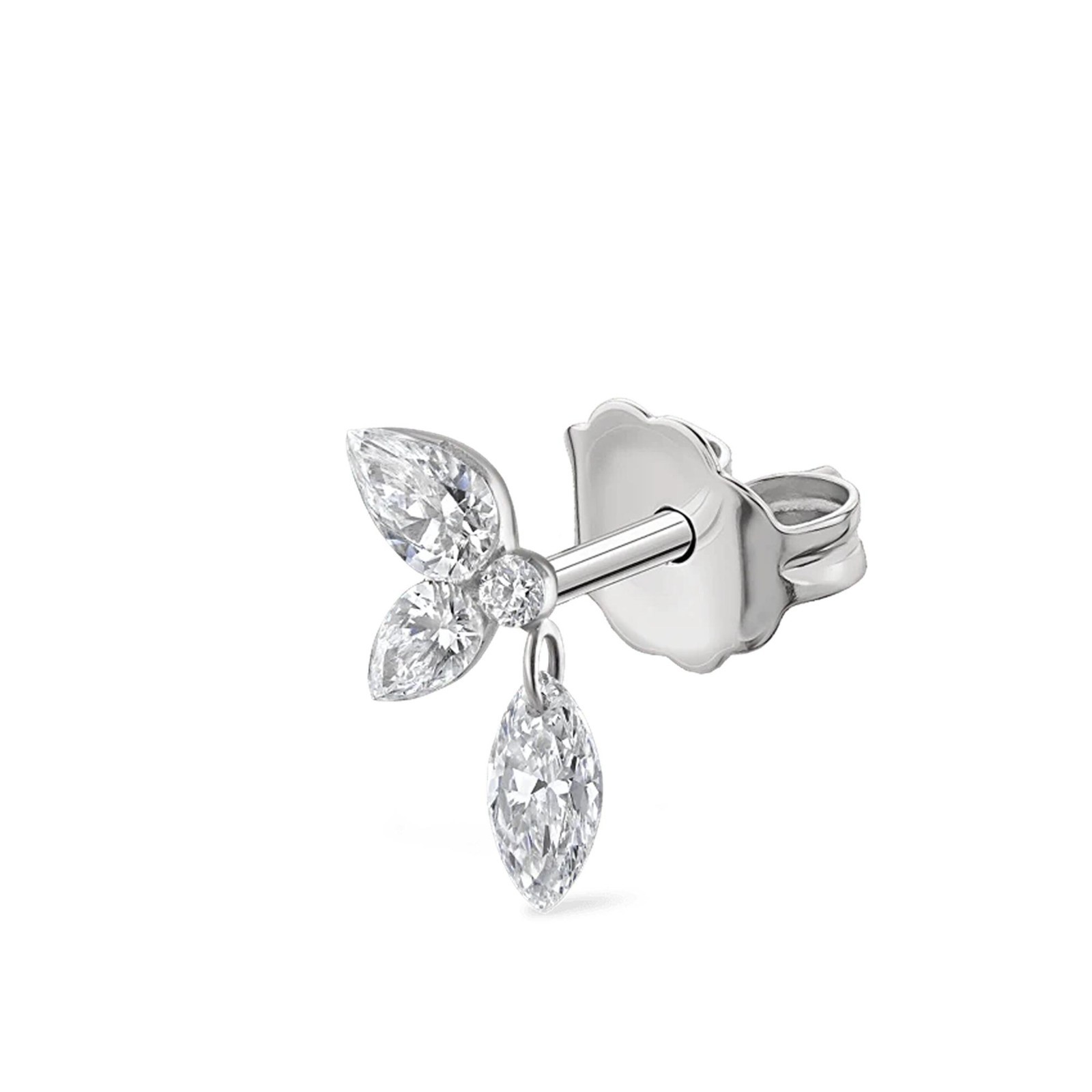 Floating Marquise Moissanite Helix Stud 925 Sterling Silver Flat Back