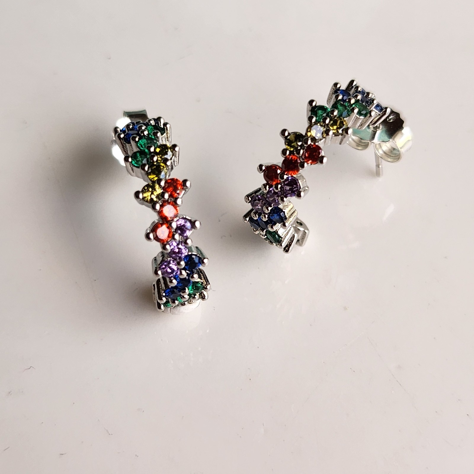 Multi Color Sapphire Round Open Hoop 17mm Earrings Gemstone 925 Sterling Silver