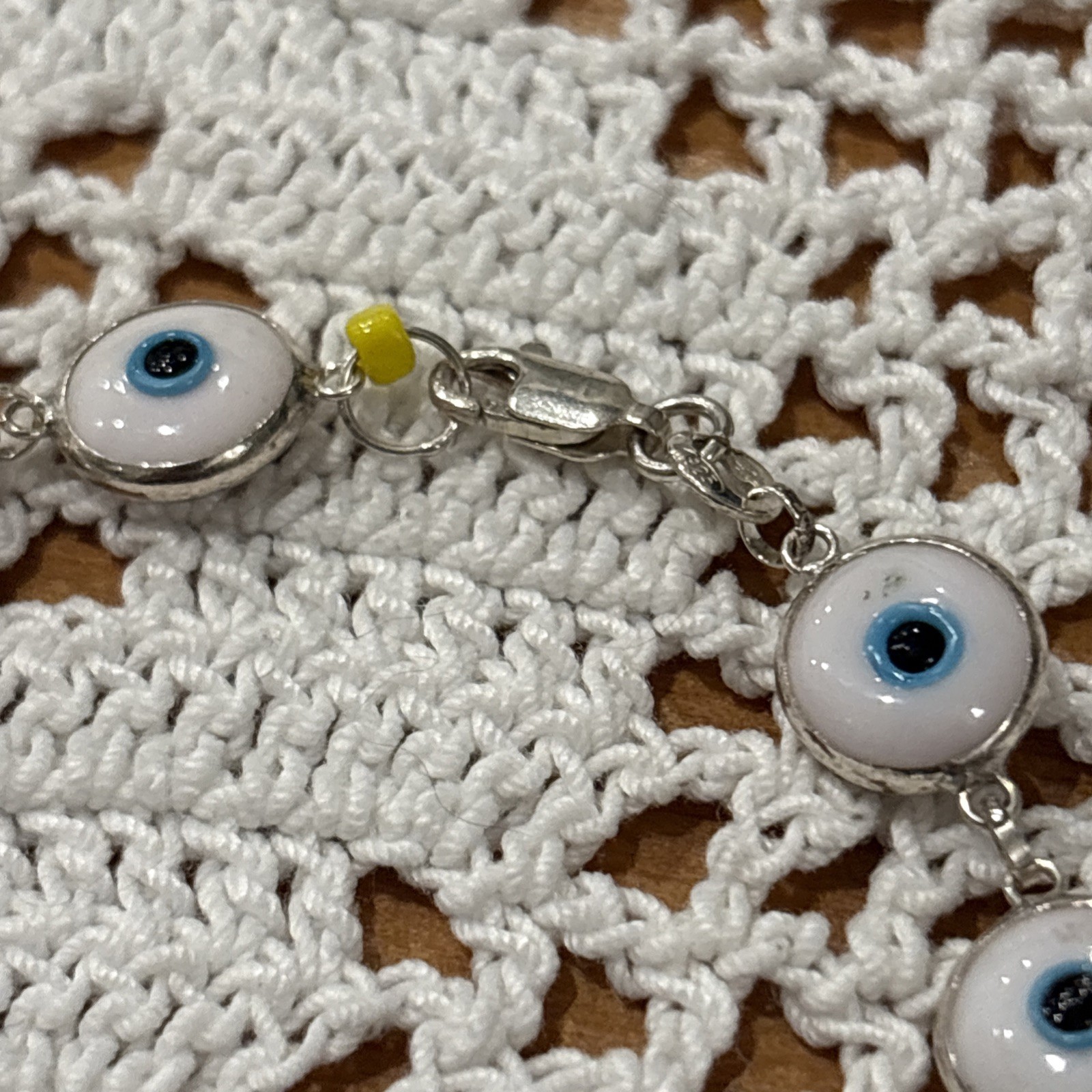 White & Blue Color Good Luck Bracelet Real 925 Sterling Silver View Photos