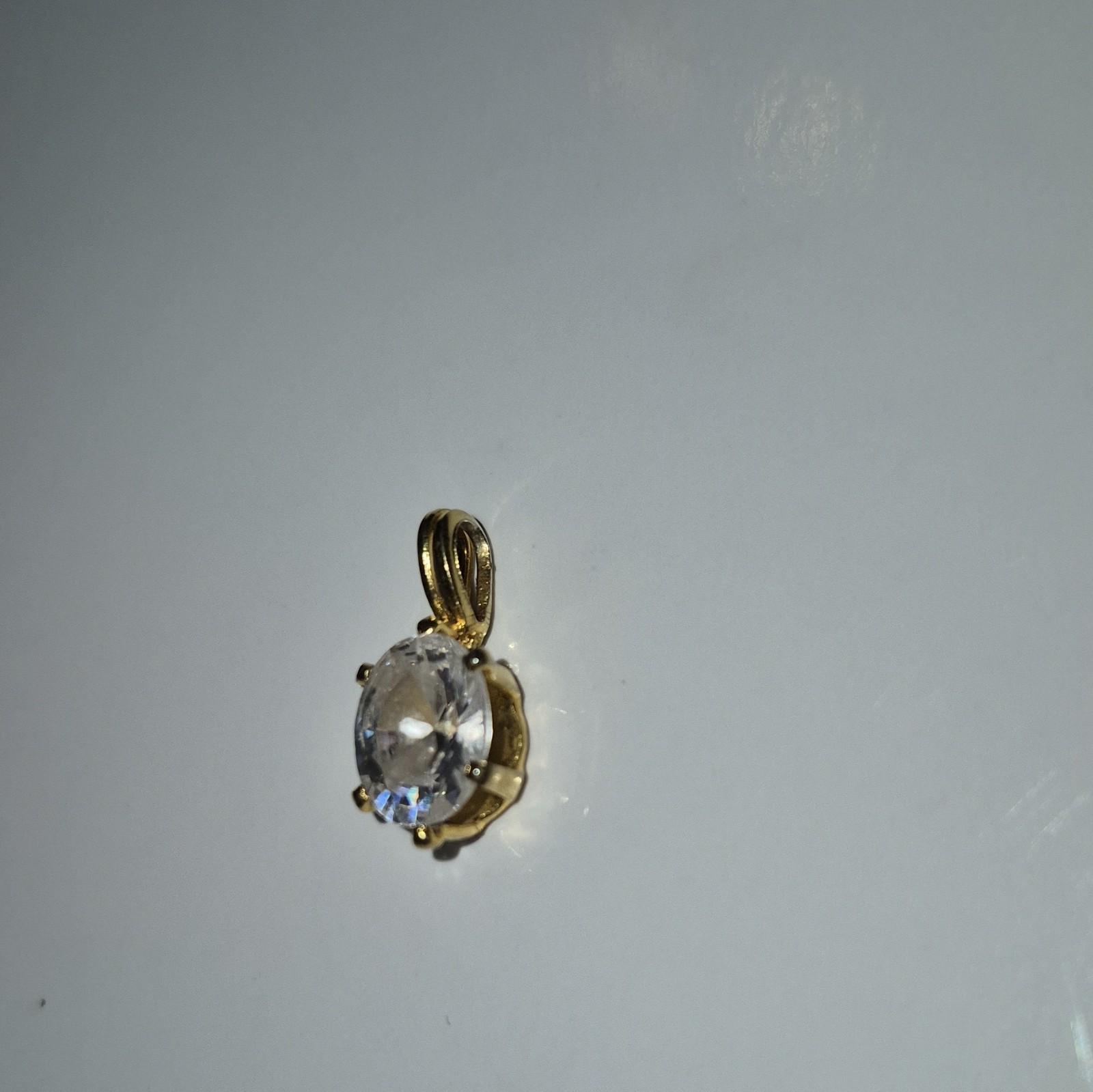 Yellow Gold Tone Oval Clear Simulated Cubic Zirconia Charm Pendant