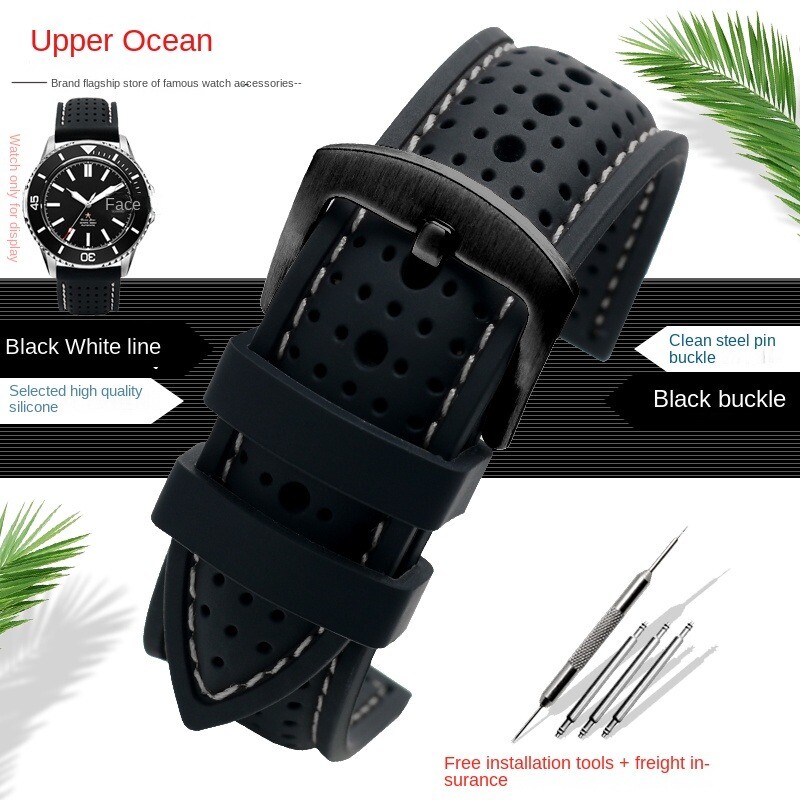 Universal Silicone Watch Band Strap Rubber Waterproof Men’s Black 19-24MM Hoop