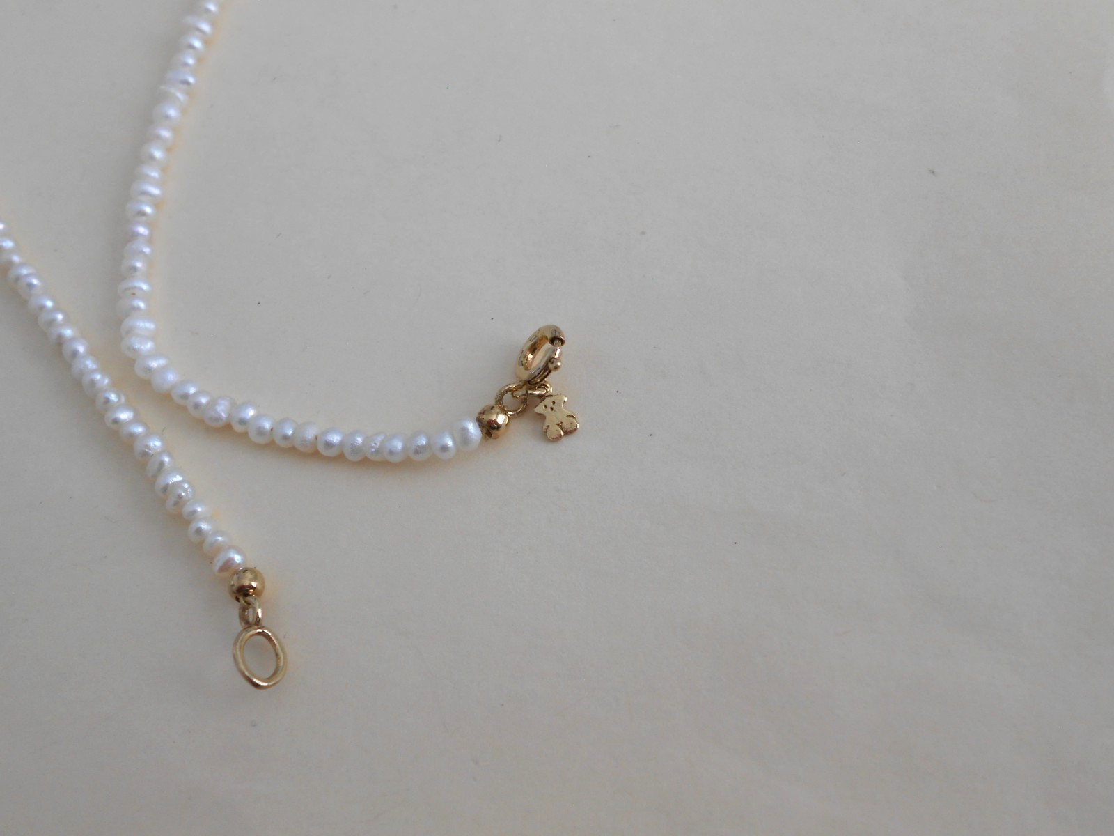 Tous 18k gold plating over silver 2mm Pearl Choker Necklace 38cm =15″