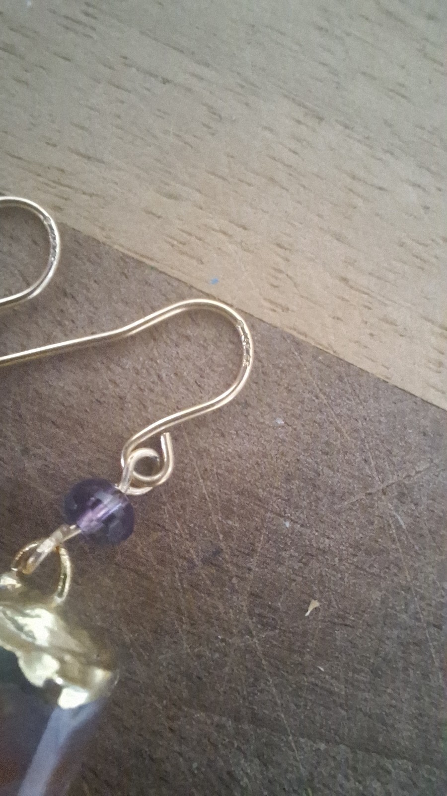 14 K Gold Plated Hook Dangle Earrings With Natural Purple Amethyst Crystals