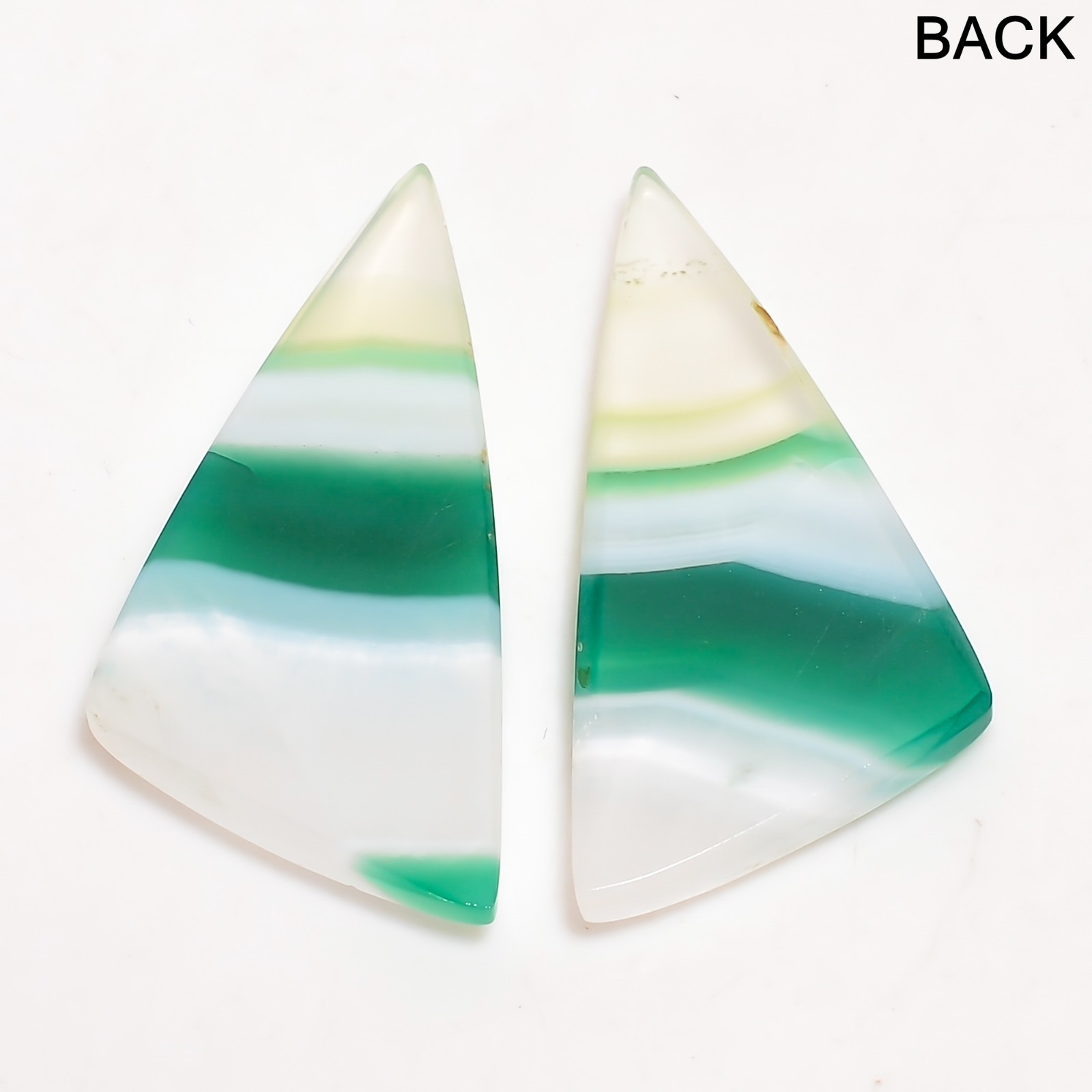 Green Banded Agate Gemstone Matching Pair 32x17mm Fancy Shape Earrings Stone