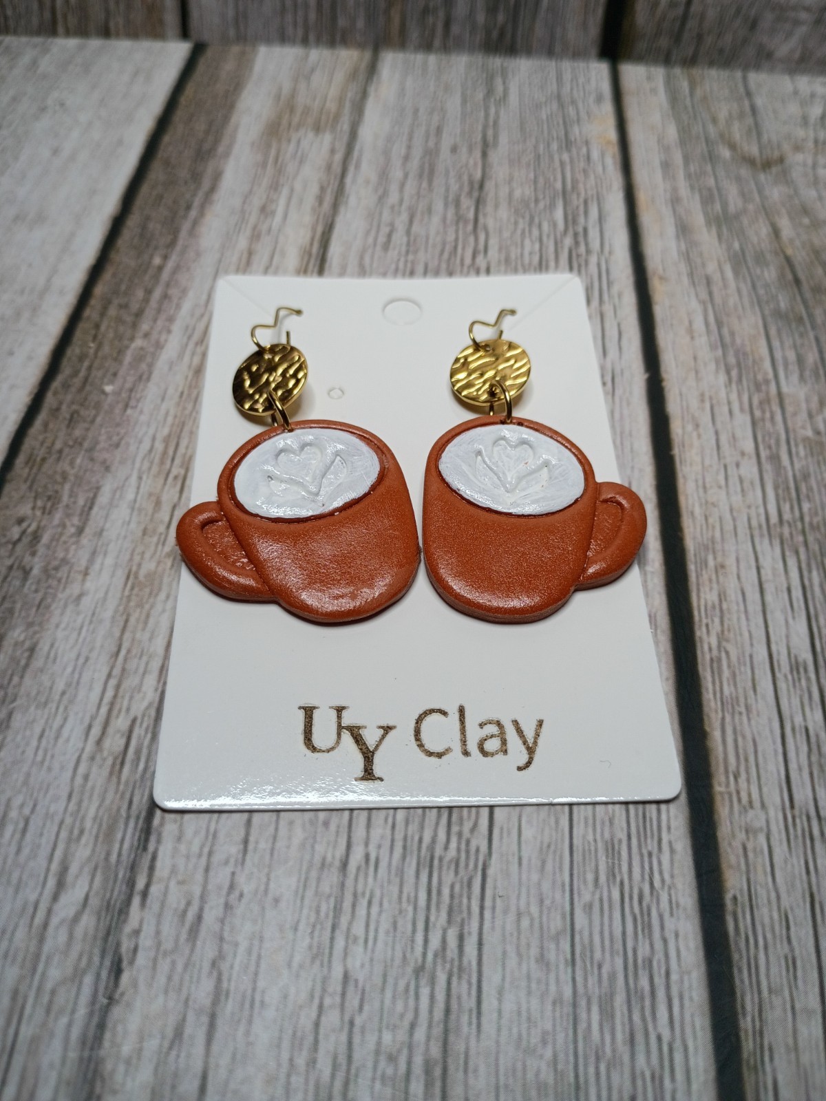 Handmade Coffee Mug Latte Art Polymer Clay Dangle Earrings – Hypo-allergenic