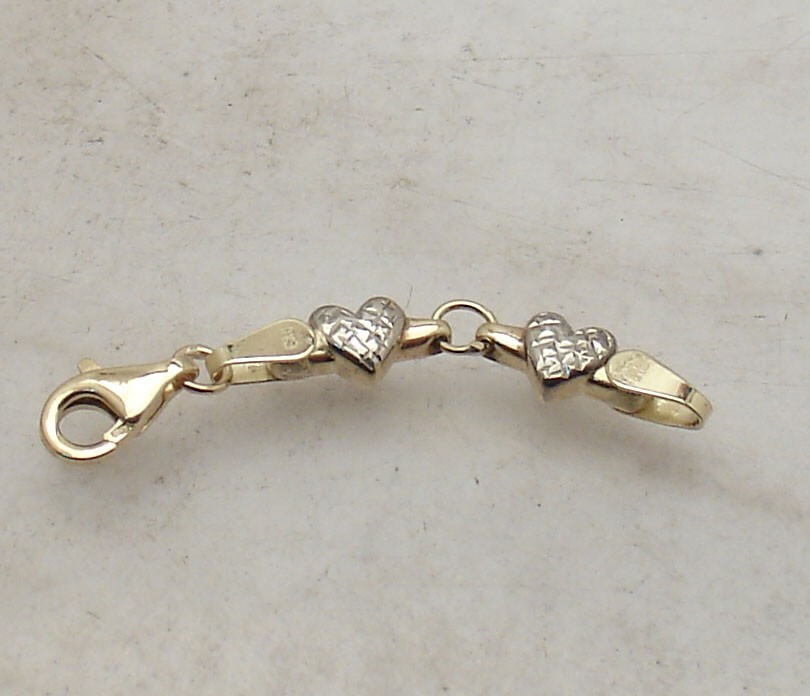 1.5″ Diamond Cut Heart Extender for Necklace Chain Real 14K Yellow White Gold