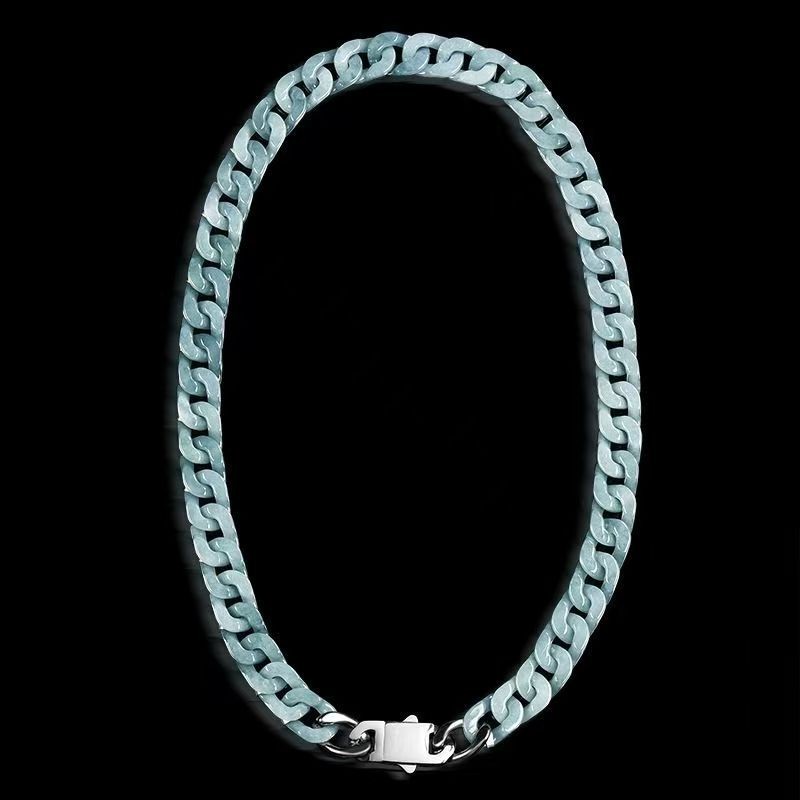 Real Grade A 100% Natural Green Jade Jadeite Cuban Curb Link Bracelet 7-7.9Inch