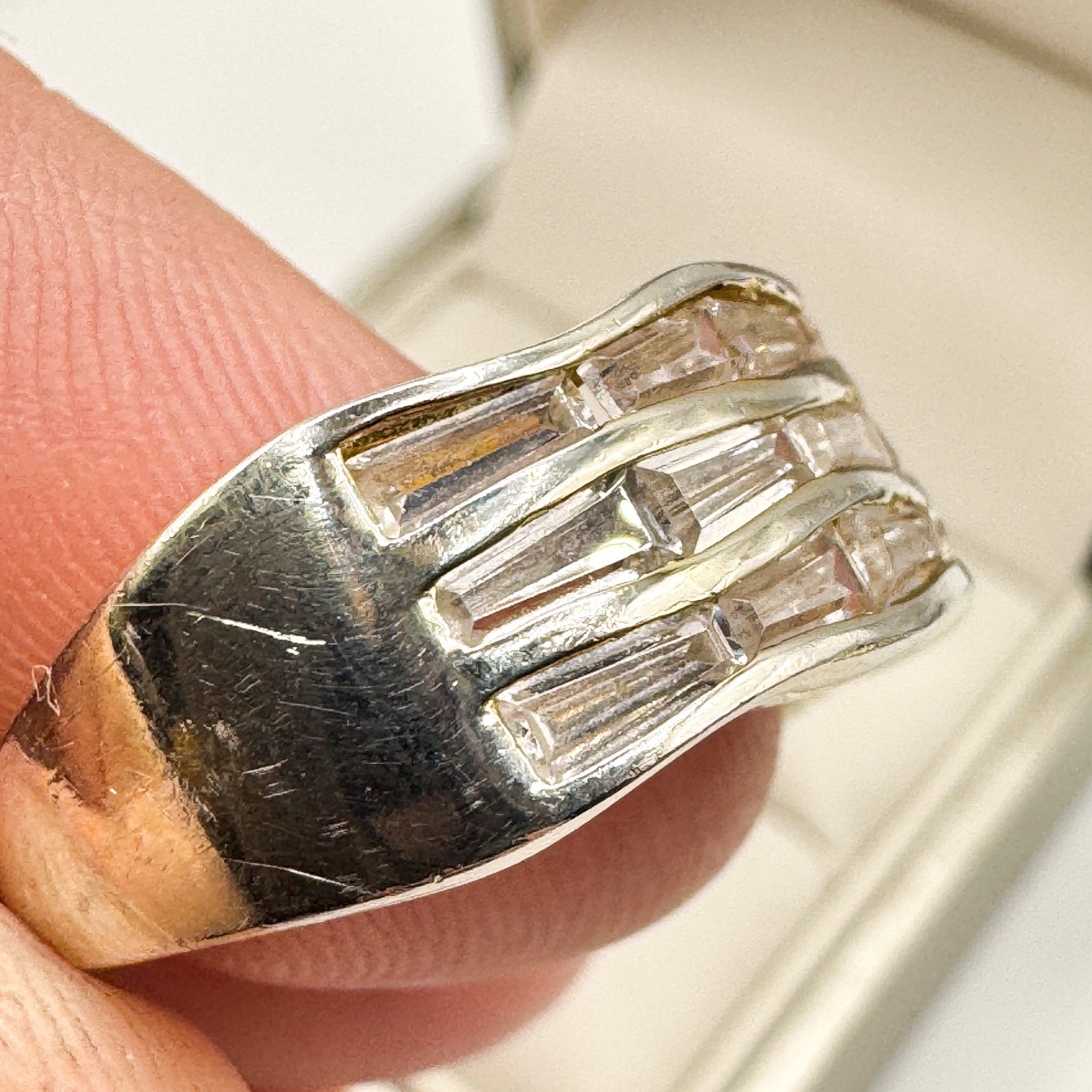 Elanza 925 Sterling Silver Gold Vermeil Baguette Cut Ring Size O Plated Band
