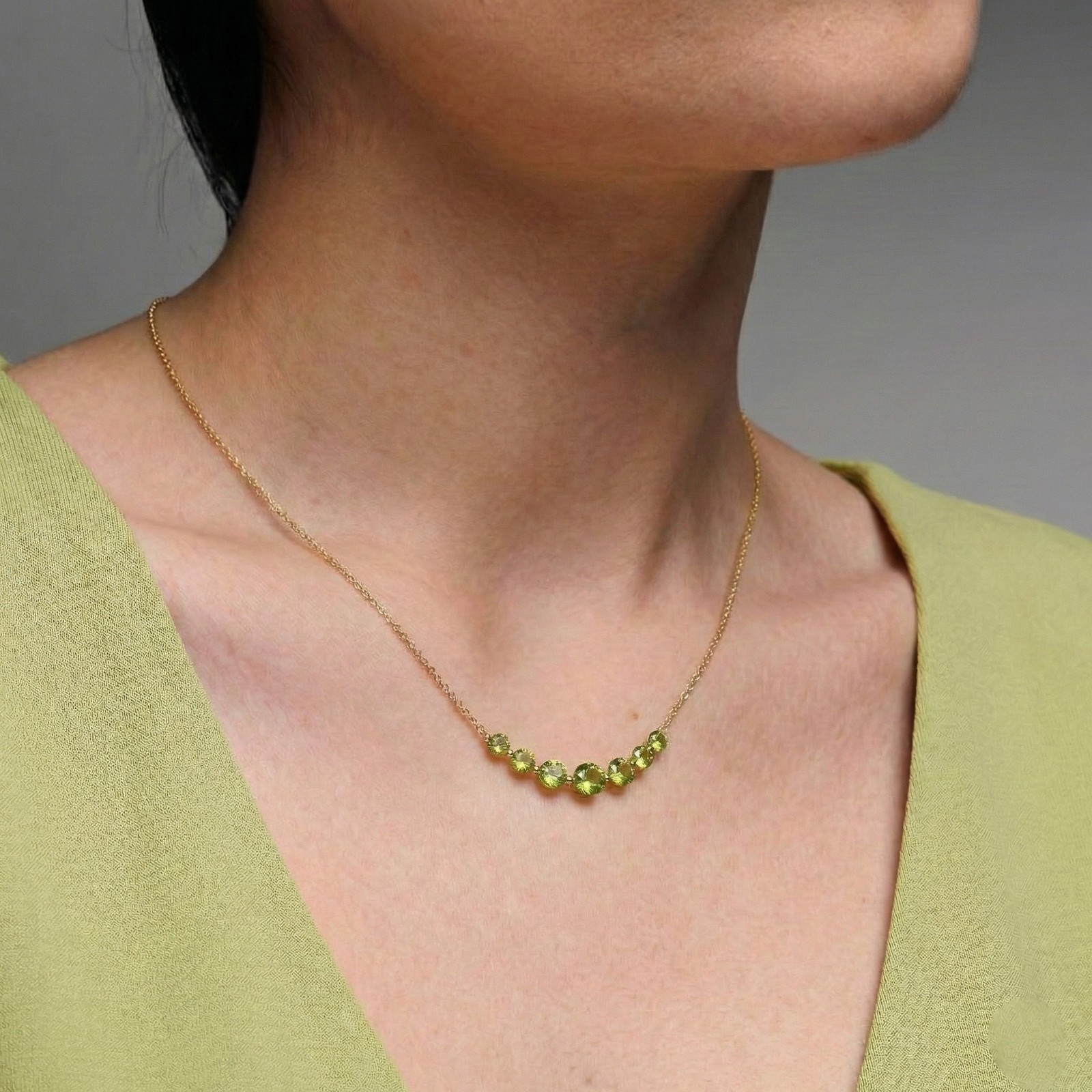 Peridot Statement Necklace, Green Gemstone Bar Necklace, August Birthstone Gift