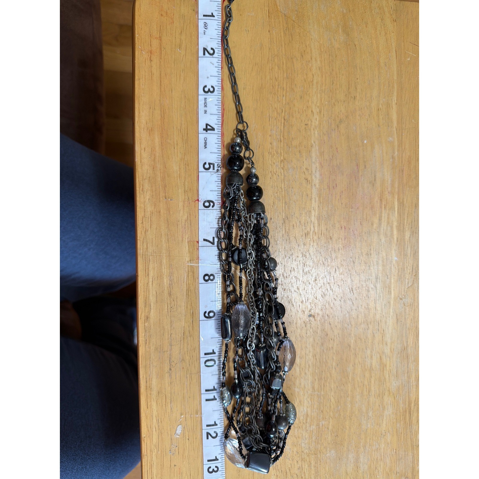 Multi Strand Beaded Statement Necklace Gunmetal Gray Black Chunky Layered Chunky
