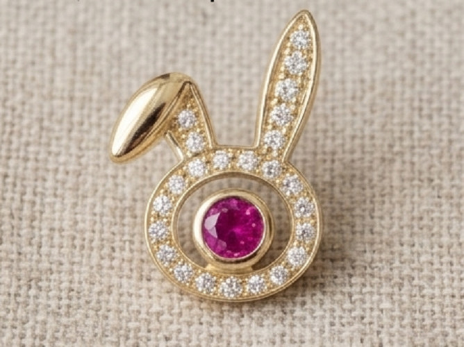 2ct Round simulated Ruby/Diamond Bunny Face Stud Earrings 14k Yellow Gold Plated