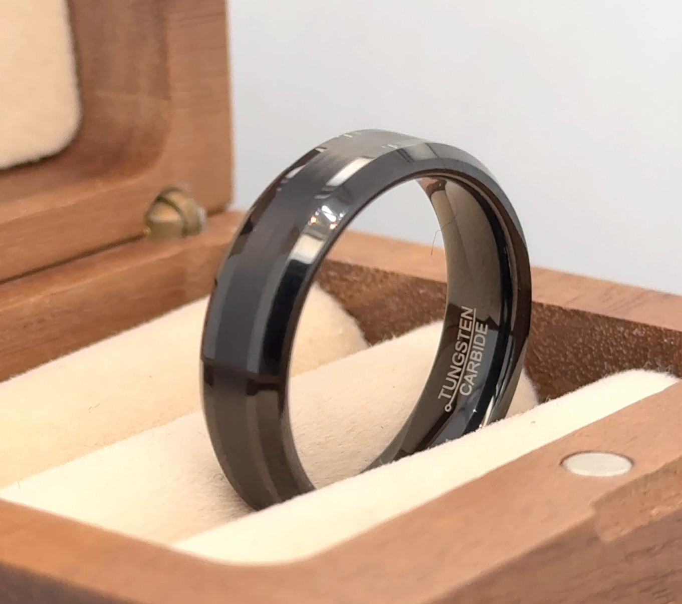 Engraved Couple Ring Promise Ring for Her Black Tungsten Anniversary Band