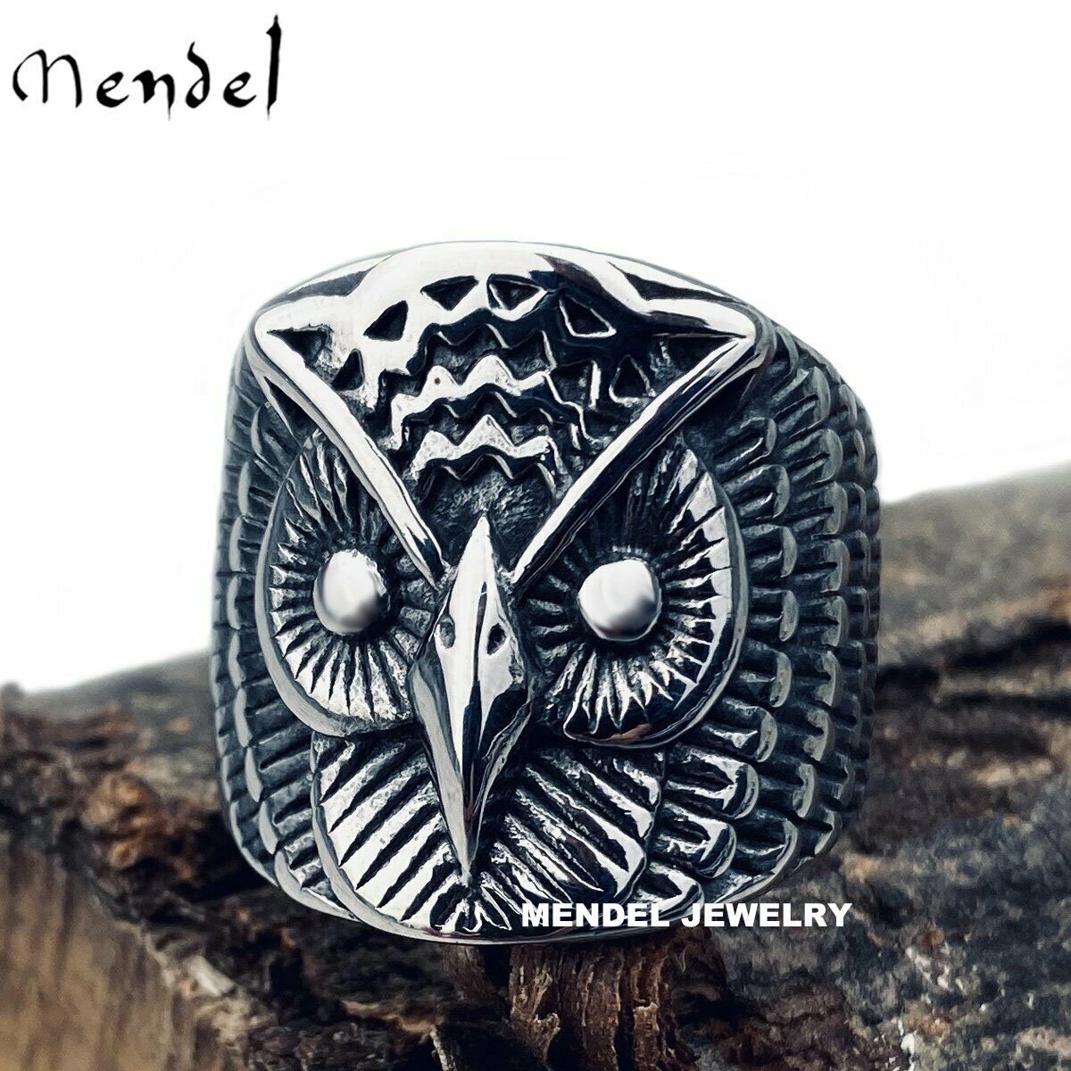MENDEL Mens Stainless Steel Owl Bird Wide Band Ring For Men Jewelry Size 7-15