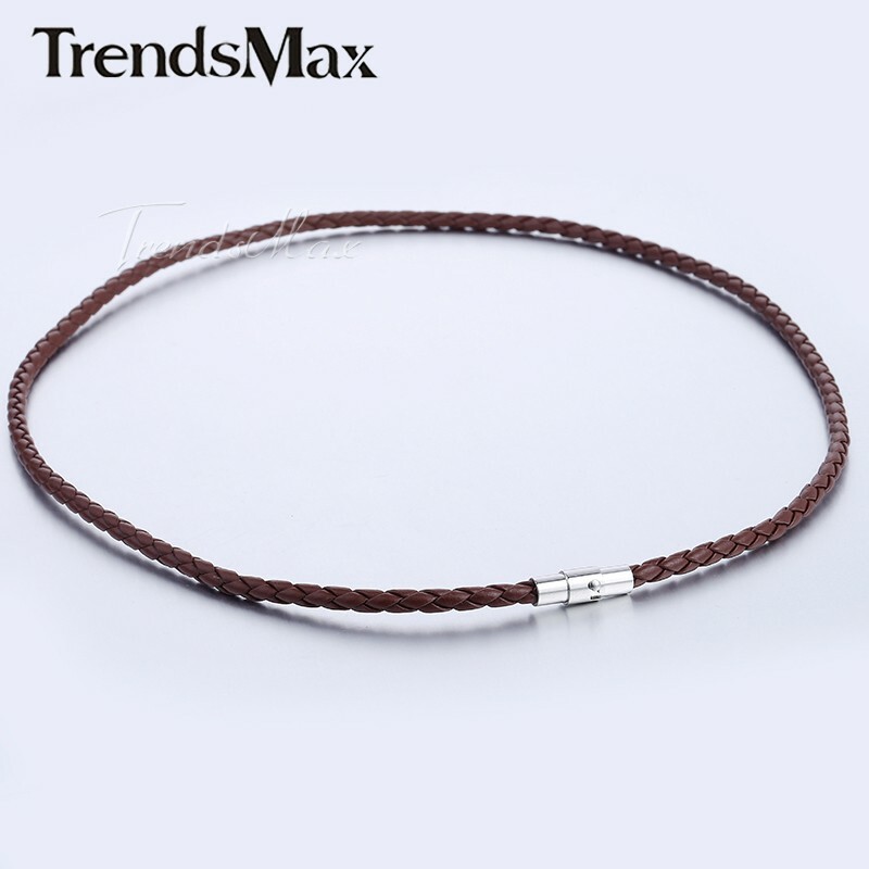 4mm Brown Braided Cord Rope Man-made Leather Necklace Magnetic Clasp For Men