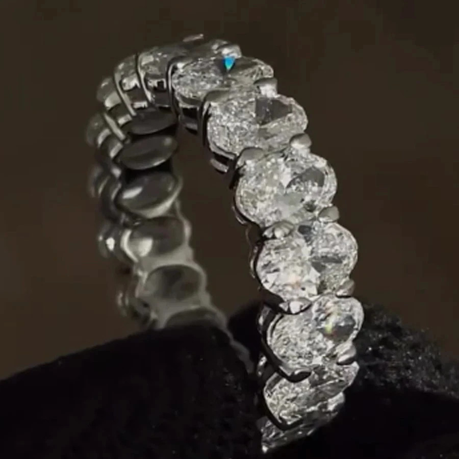 10.00 Ct Oval White Diamond Full Eternity Wedding Band In 14k White Gold Plated