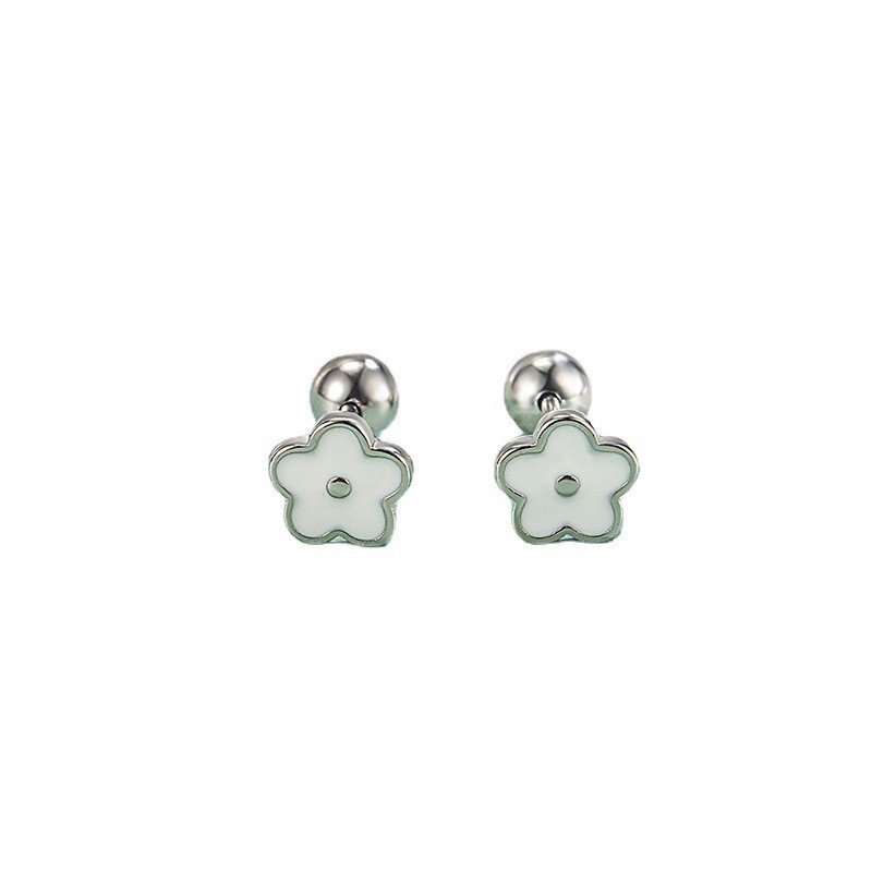 925 Sterling Silver Tiny Flower Enamel Screw Back Stud Earrings 6mm B11