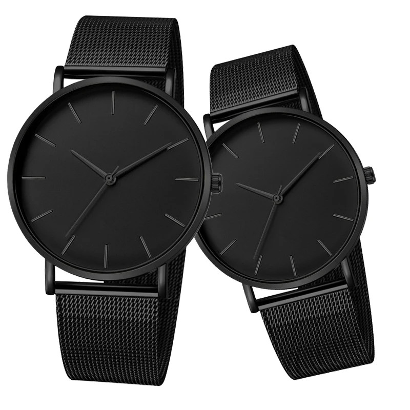 Men’s Minimalist Ultra Thin Quartz Watch with Stainless Steel Mesh Band