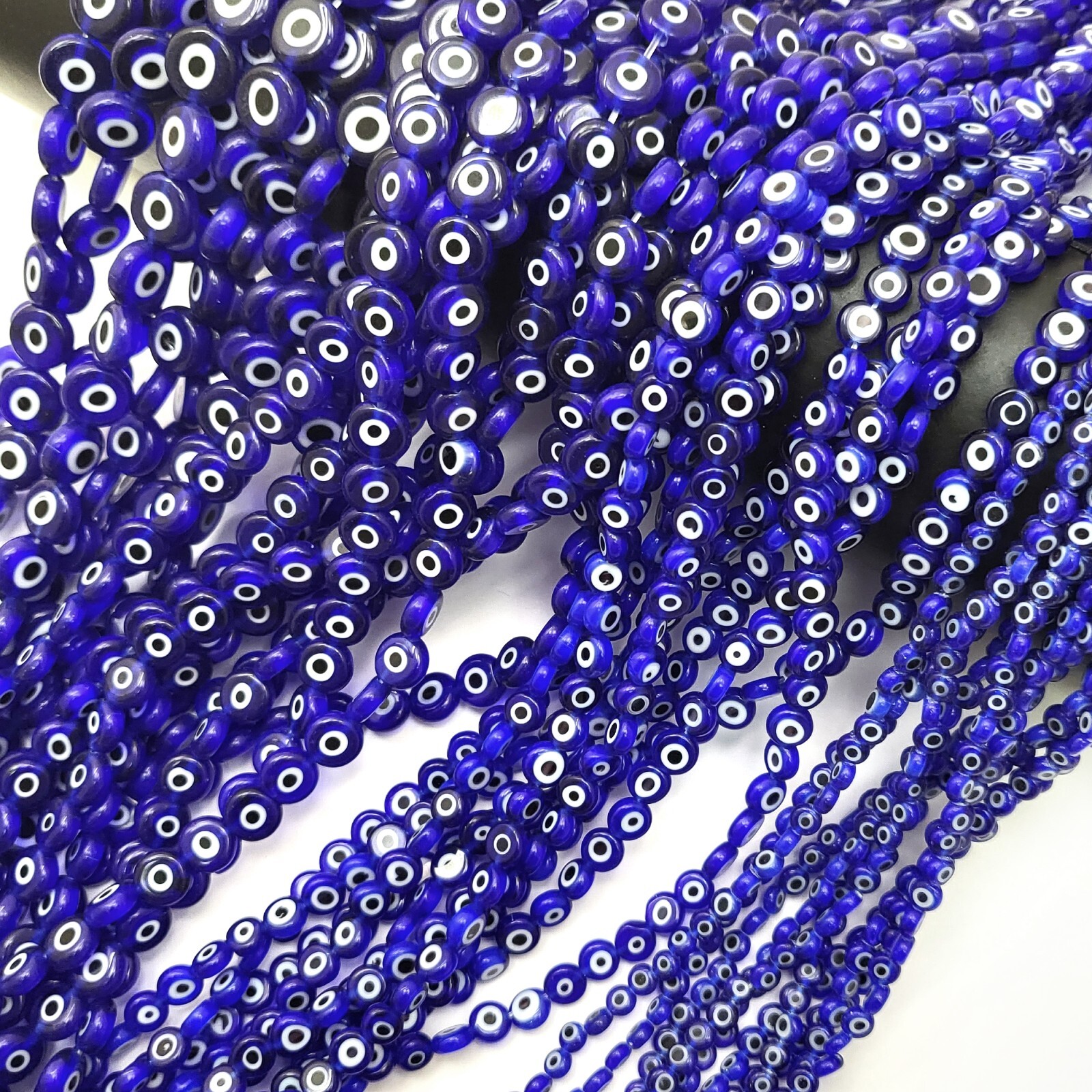 Blue Evil Eye Glass Coin Disc Bead Flat Round Saucer 4mm 6mm 8mm 10mm 12mm 15″
