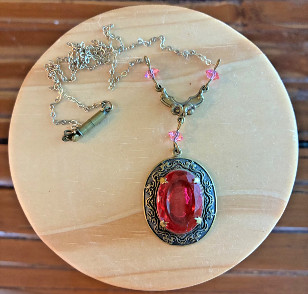 STUNNING VTG ART DECO ART GLASS PINK LADY CAMEO ESTATE SALE JEWELRY NECKLACE NR!