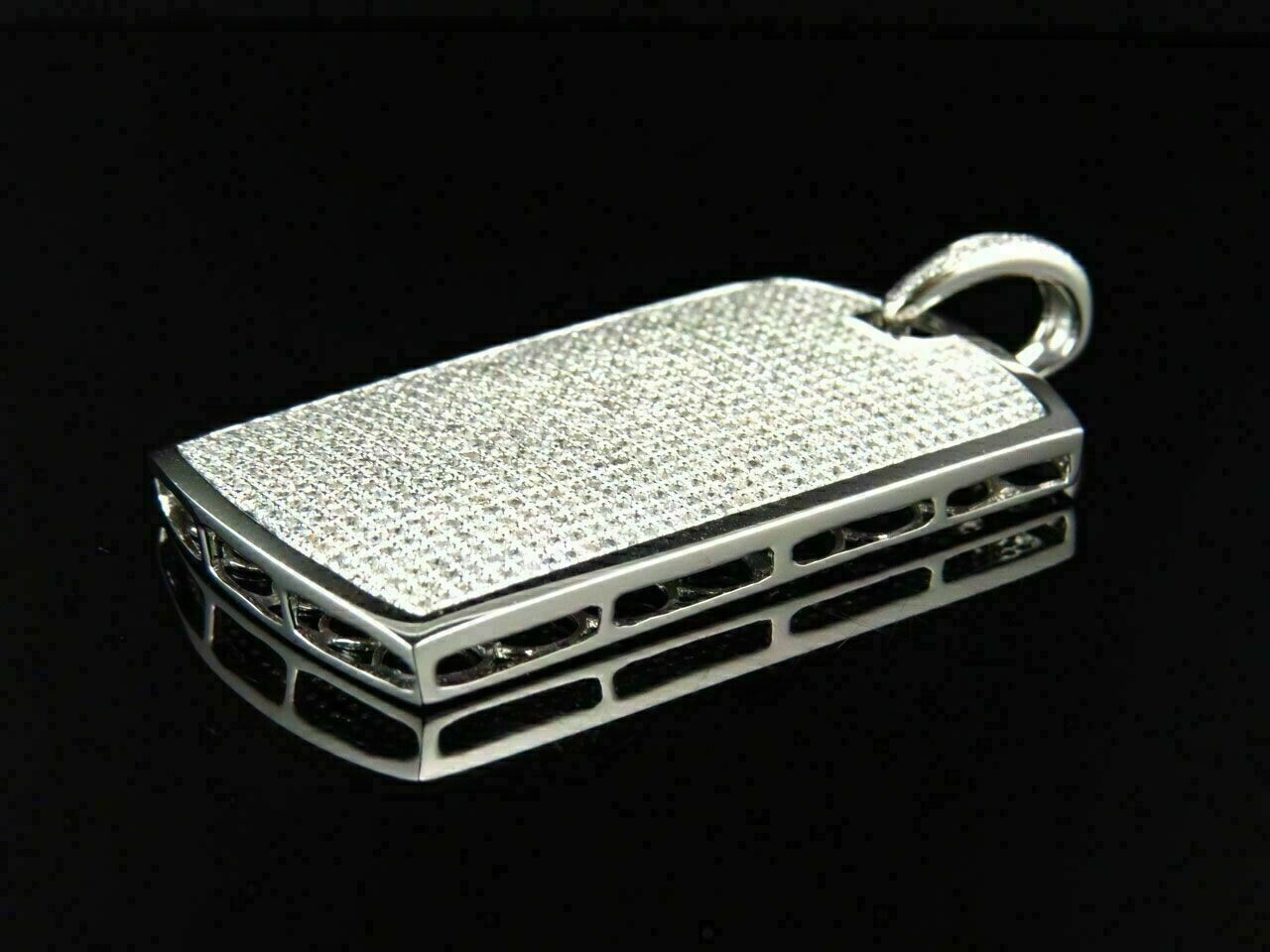 925 Sterling Silver Simulated Diamond Dog Tag Pendant In 14K White Gold Plated