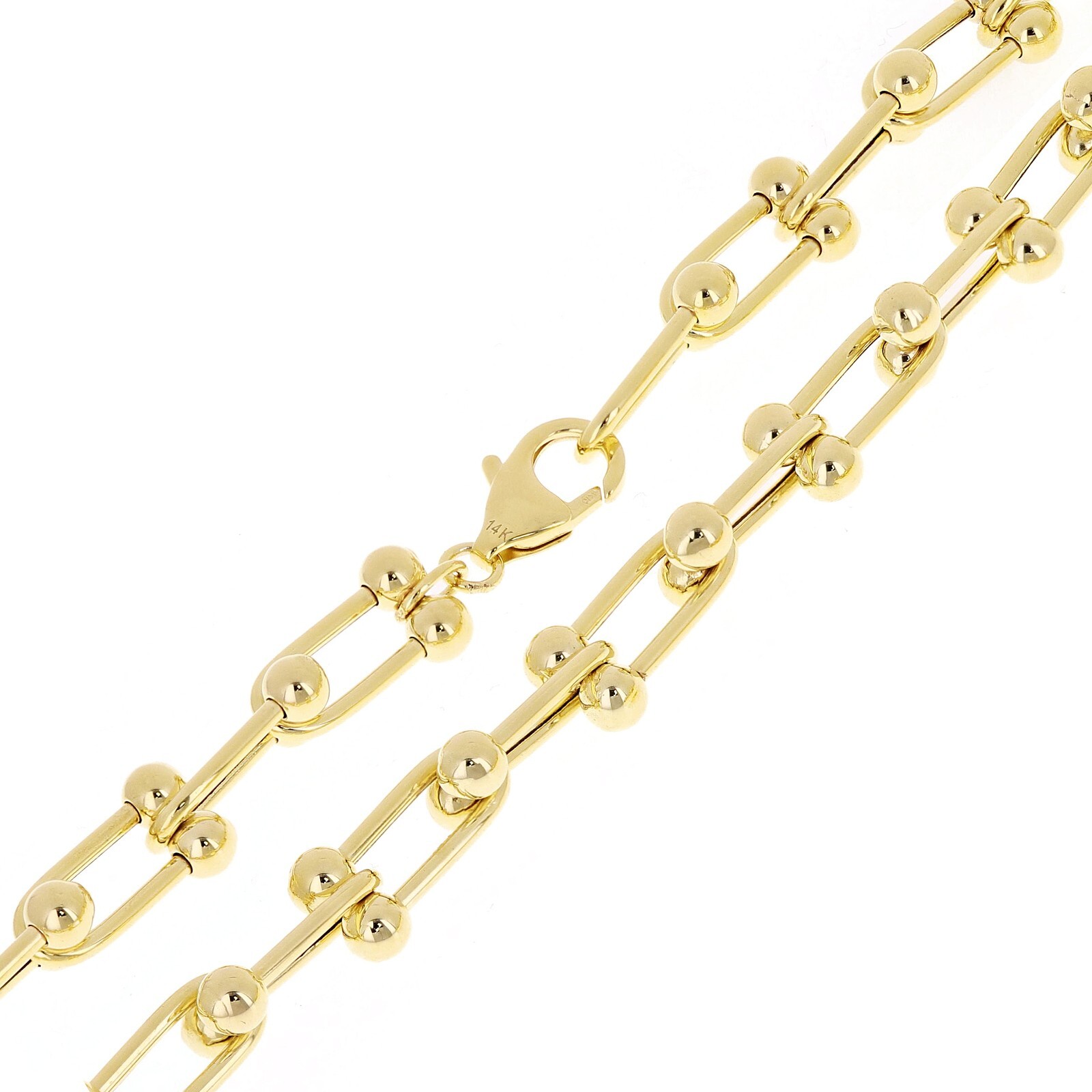 Italian 14k Yellow Gold Semi-Solid U-Link Chain Necklace 17.75″ 8mm 17.8 grams