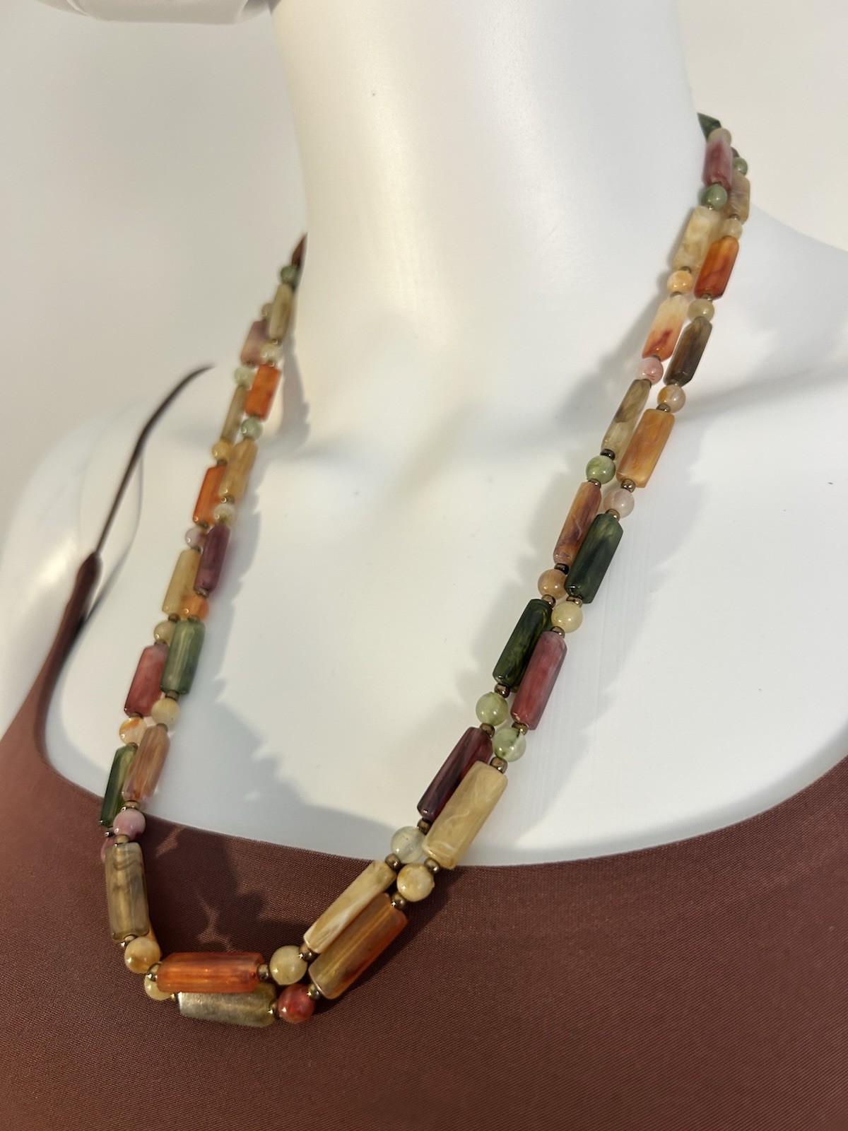Multicolor Bohemian Stone Beaded Long Statement Necklace, Adjustable Bead Chain