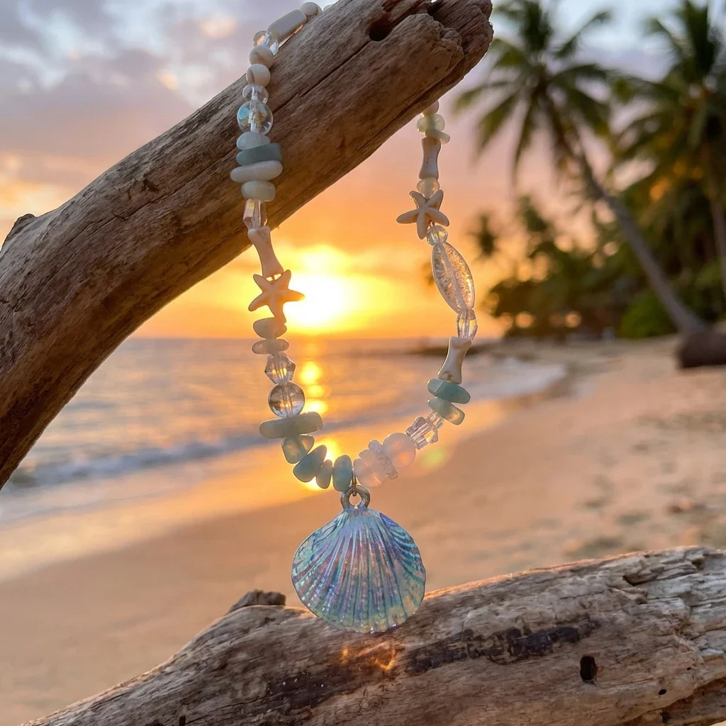 Boho Y2K Cute Shell Starfish Necklace for Women 2026 Summer Beach Vibe Beaded Ch