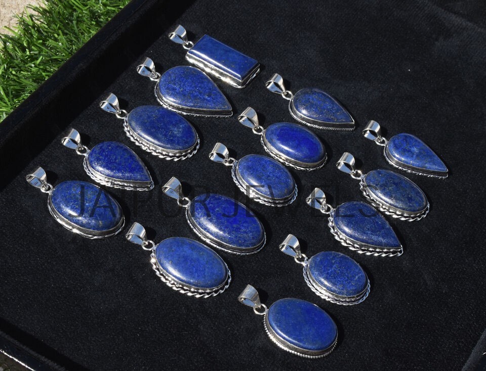 1-1000 Pcs Lapis Lazuli Gemstone Handmade Pendant Lot Bulk: Silver Plated WH-6