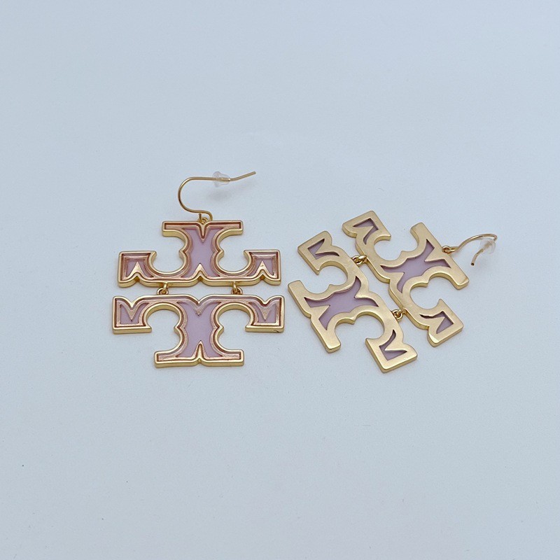 New Tory Pink Drop Large Earrings with Jewelry Pouch Size:5*3.7cm