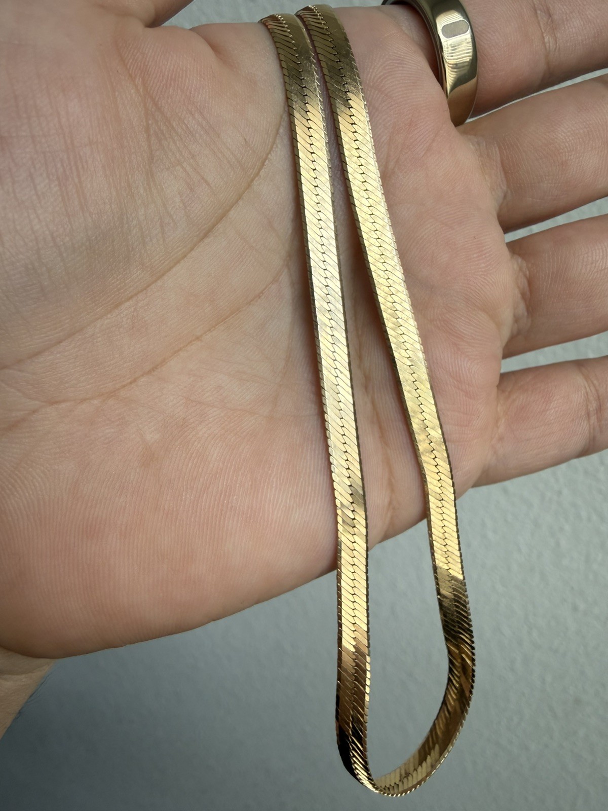 Solid 14K Gold Herringbone Necklace 18” Wide 4.4mm Italy Lobster 12.62g