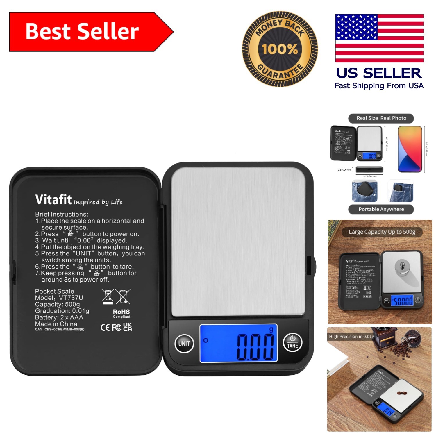 High Precision 500g Digital Scale – Perfect for Kitchen, Coffee, and Jewelry Use