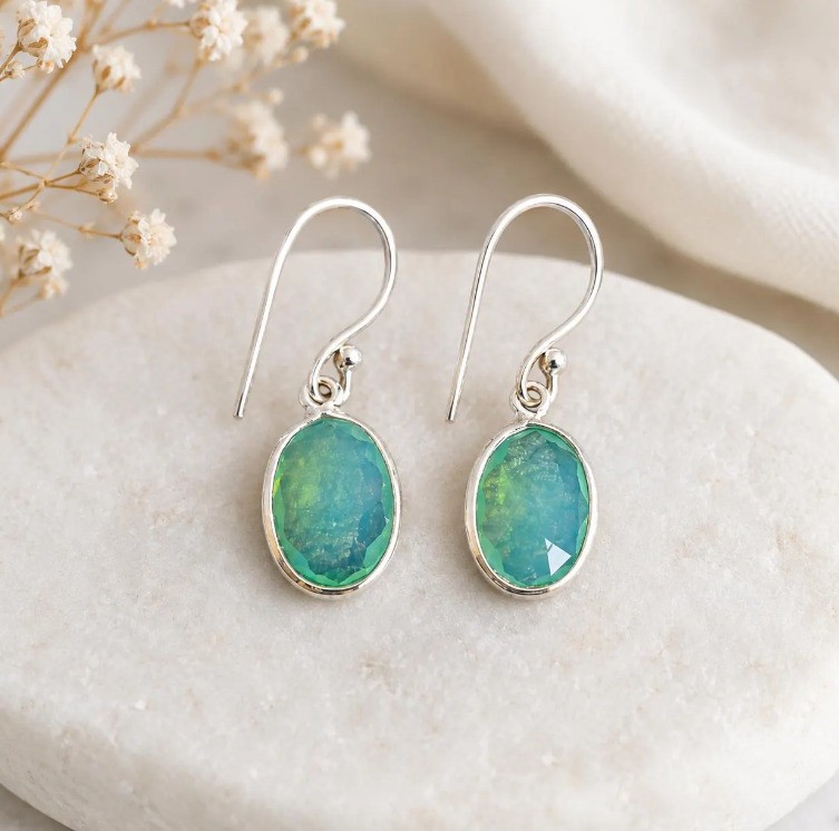 Blue Opal Drop Earrings Aqua Fire Opal Look Jewelry Gift for her