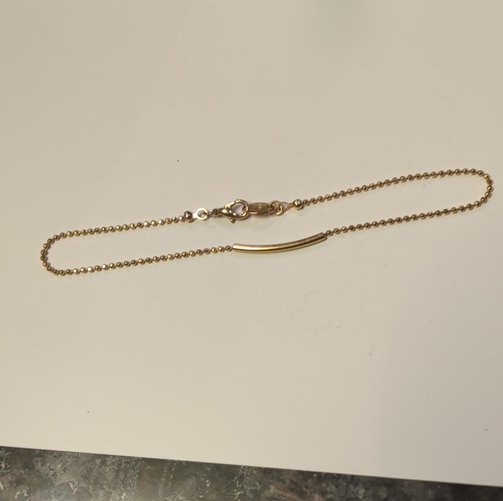 Gold Tone Ball Chain Bracelet with Bar Shape and Lobster Clasp