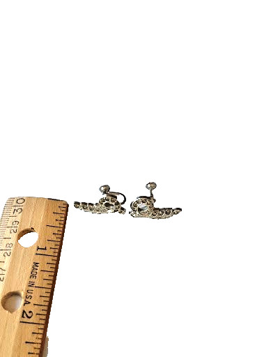 Vintage Art Deco Rhinestone Screwback earrings Mid Century Silver Tone Wings