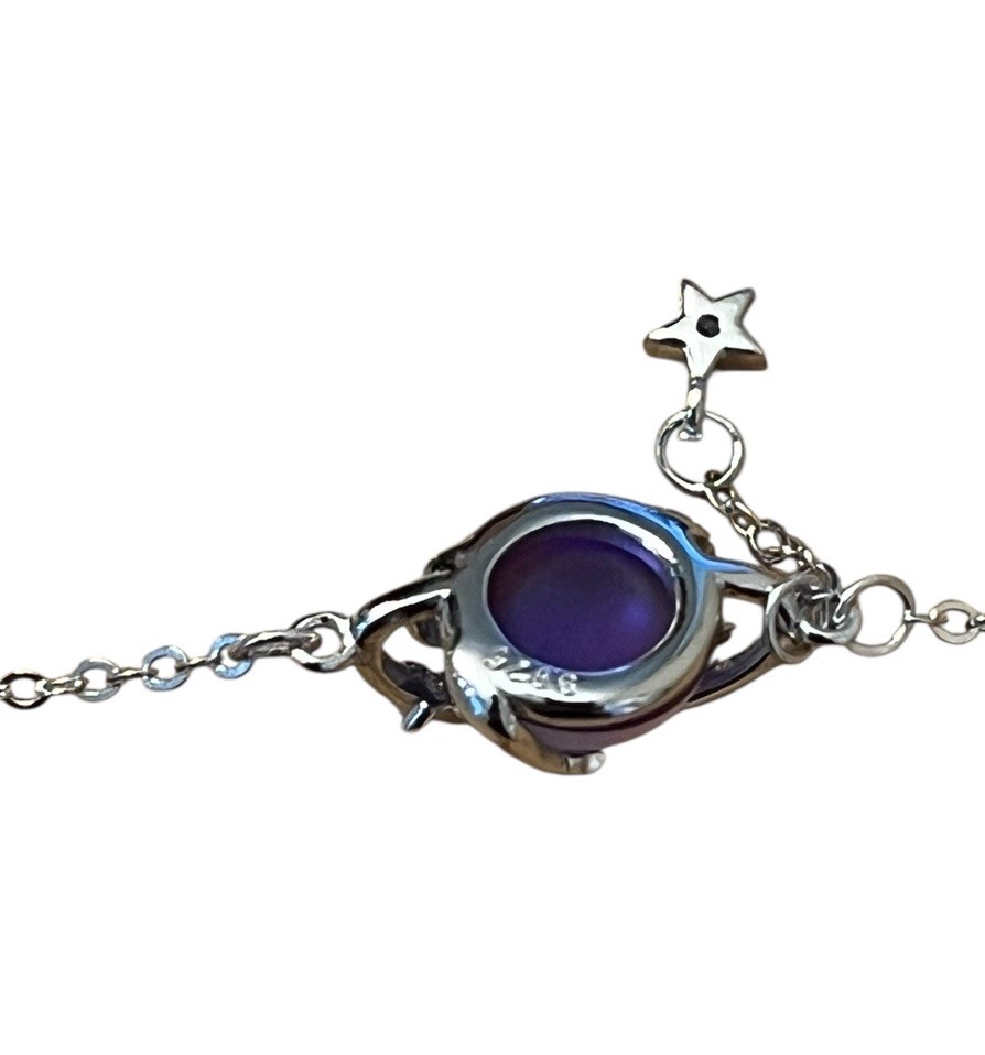 Sterling Silver Aurora Blue Moonstone Planet Star Heart Bracelet 925 New 7.5 In