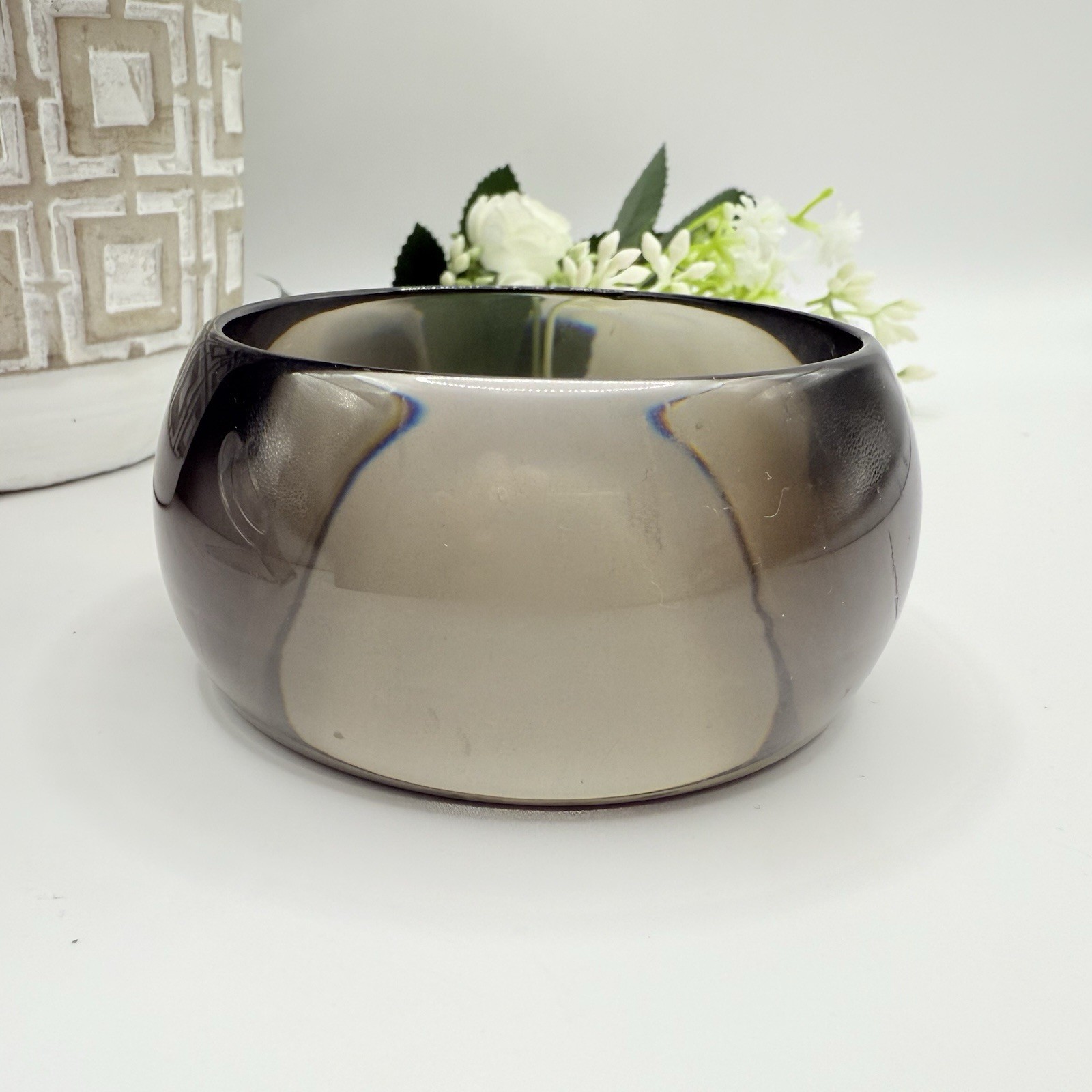 Vintage Wide Smoky Translucent Bangle Bracelet Lucite Acrylic Resin