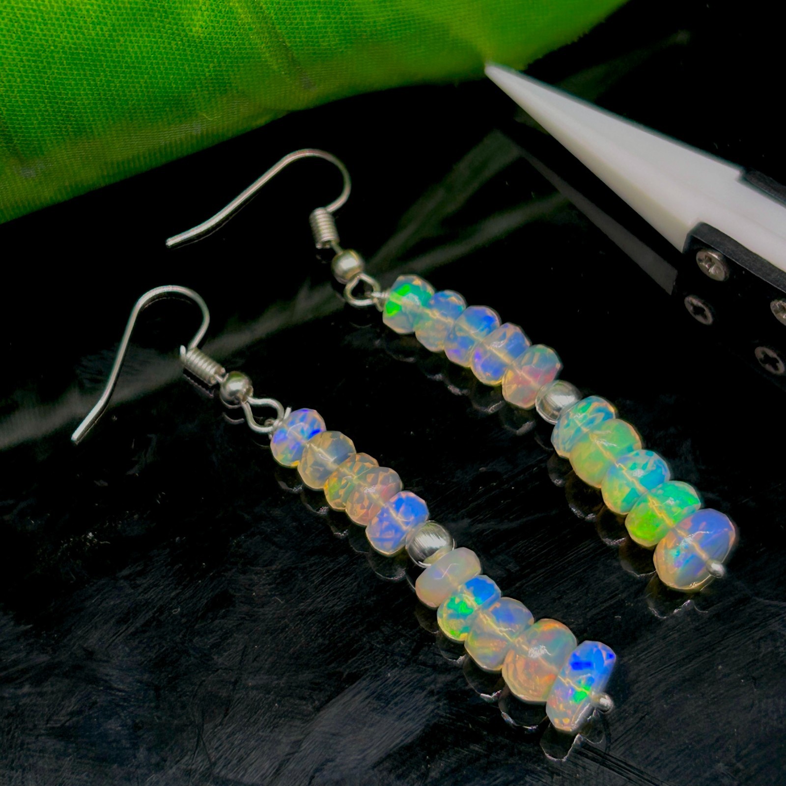 Natural Opal Faceted Bead and Dangle Earrings, Multifire Opal Gemstone Bead