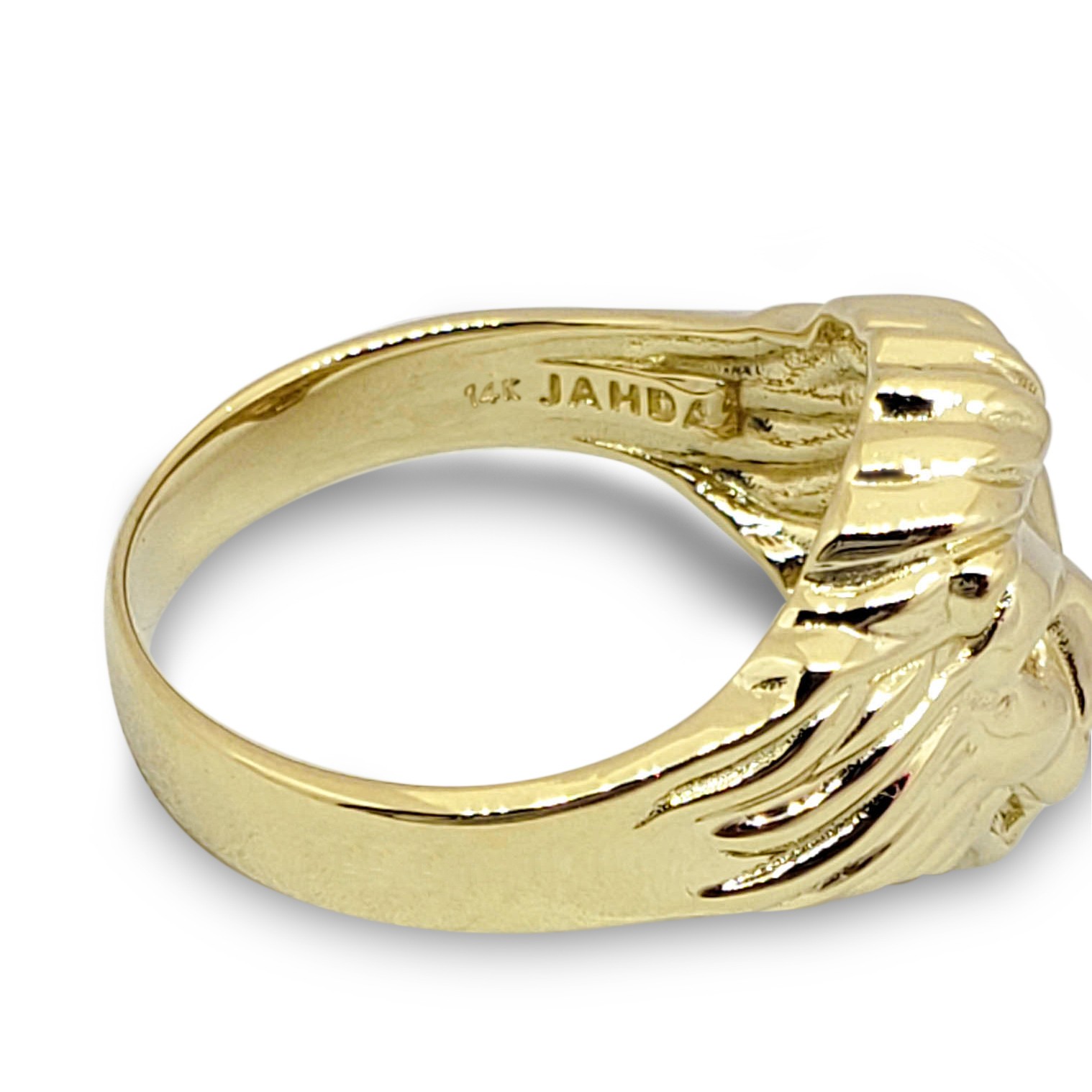 Solid 14K Yellow Gold Mens Lion Ring with Diamond Eyes Size 5 – 15