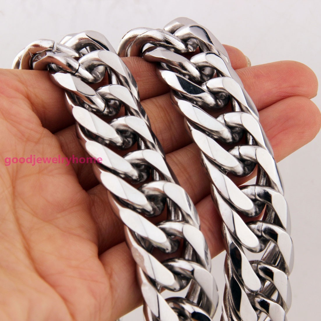 Heavy 20mm Silver Cut Curb Cuban Link Chain 316L Stainless Steel Men’s Necklace
